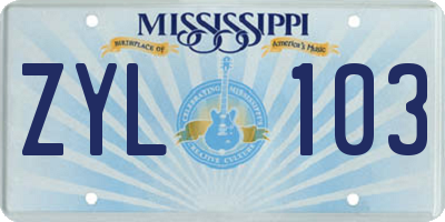 MS license plate ZYL103