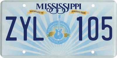 MS license plate ZYL105