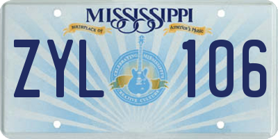 MS license plate ZYL106