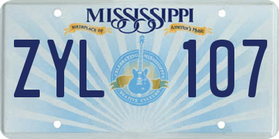 MS license plate ZYL107