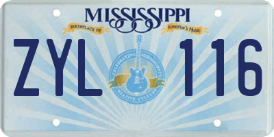 MS license plate ZYL116
