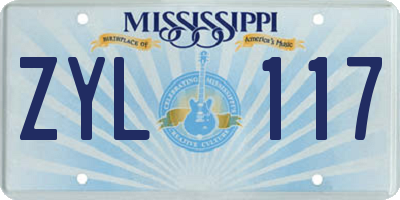 MS license plate ZYL117