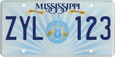 MS license plate ZYL123