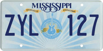 MS license plate ZYL127