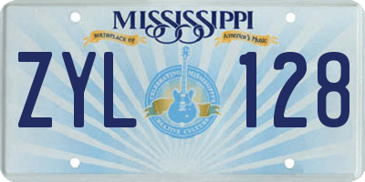 MS license plate ZYL128