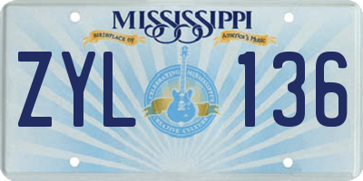 MS license plate ZYL136