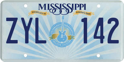 MS license plate ZYL142