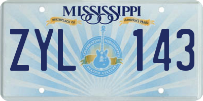 MS license plate ZYL143