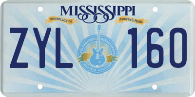 MS license plate ZYL160