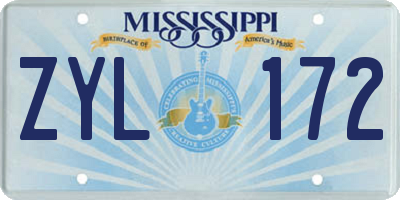 MS license plate ZYL172