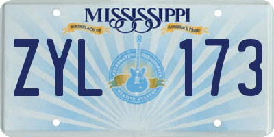 MS license plate ZYL173
