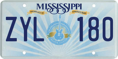 MS license plate ZYL180