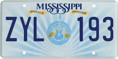 MS license plate ZYL193