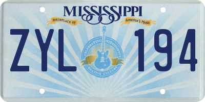 MS license plate ZYL194
