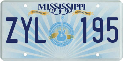 MS license plate ZYL195