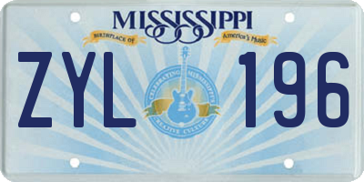 MS license plate ZYL196