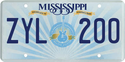 MS license plate ZYL200