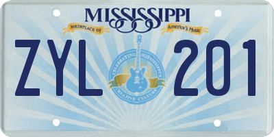 MS license plate ZYL201