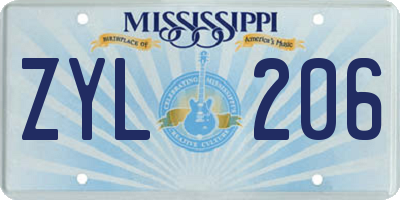MS license plate ZYL206