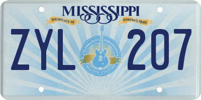 MS license plate ZYL207