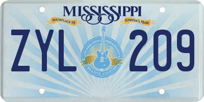MS license plate ZYL209