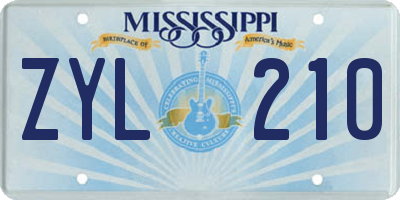 MS license plate ZYL210