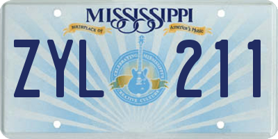 MS license plate ZYL211