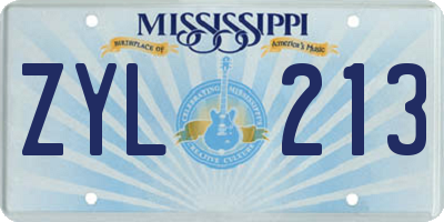 MS license plate ZYL213