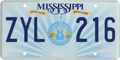 MS license plate ZYL216