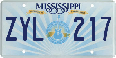 MS license plate ZYL217