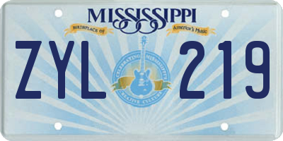 MS license plate ZYL219