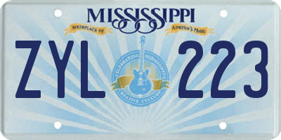 MS license plate ZYL223
