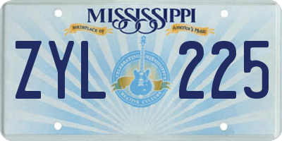 MS license plate ZYL225