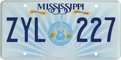 MS license plate ZYL227