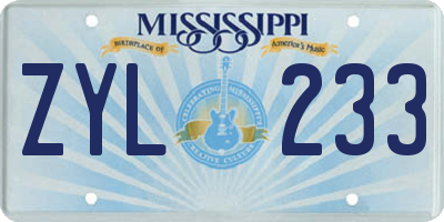 MS license plate ZYL233