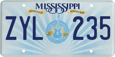 MS license plate ZYL235
