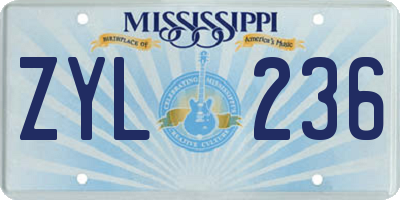MS license plate ZYL236