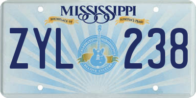MS license plate ZYL238