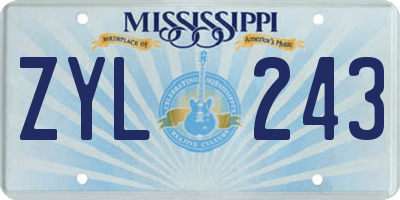 MS license plate ZYL243