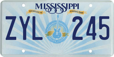 MS license plate ZYL245