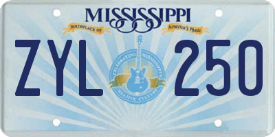 MS license plate ZYL250