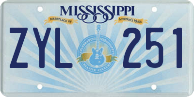 MS license plate ZYL251