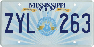 MS license plate ZYL263