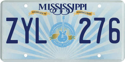 MS license plate ZYL276