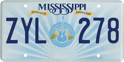 MS license plate ZYL278