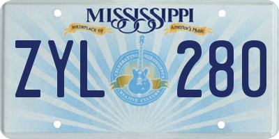 MS license plate ZYL280