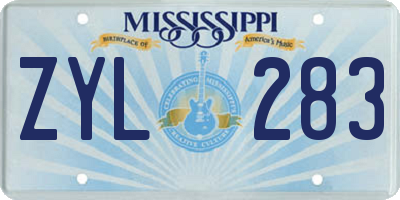 MS license plate ZYL283