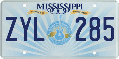 MS license plate ZYL285