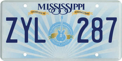 MS license plate ZYL287
