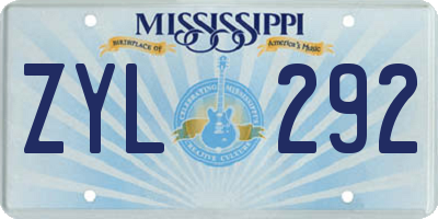 MS license plate ZYL292